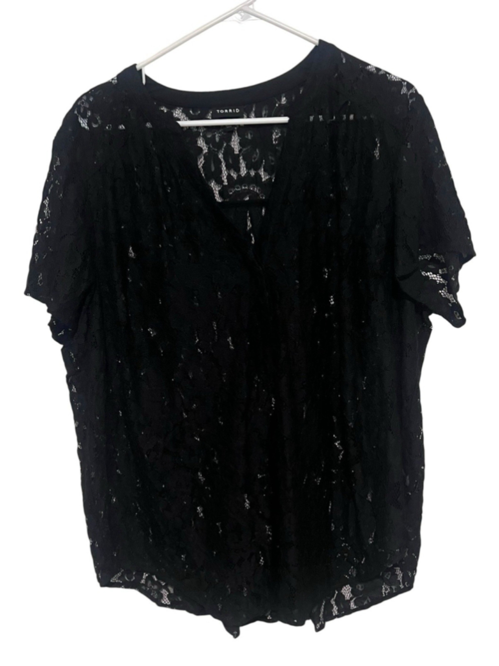Torrid Harper Full Lace Blouse Women’s 2X 2 Black Sheer Unlined Short Sleeve Top - Picture 1 of 5